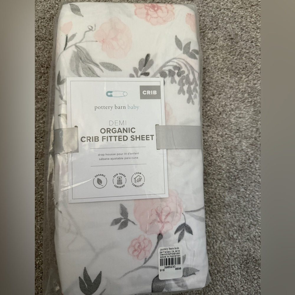 Pottery Barn Baby Organic Crib Sheet - Pink and Gray Floral